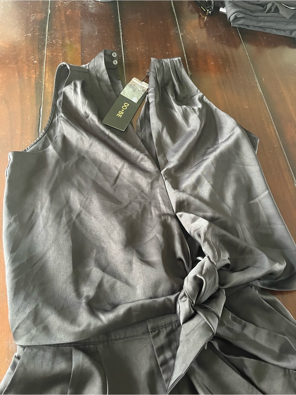 Black Sleeveless Tie-Front Jumpsuit